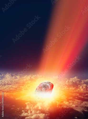 Fototapeta Naklejka Na Ścianę i Meble -  Attack of the asteroid (meteor) with shock wave on the Earth 