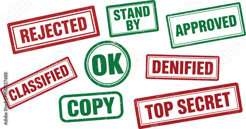 Document approval process stamps rejected approved classified top secret copy ok stand by denified stamps