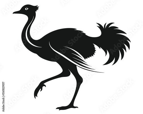 Black ostrich silhouette in a walking pose depicted with a modern vector design suitable for various creative projects