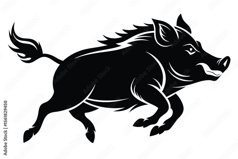 Obraz premium Dynamic silhouette of a wild boar running in profile suitable for various design applications