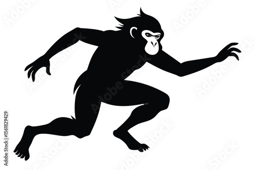 Dynamic black silhouette of a rushing gorilla in motion representing speed power and agility
