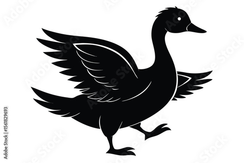 Elegant black goose illustration in silhouette depicting graceful motion suitable for various design projects