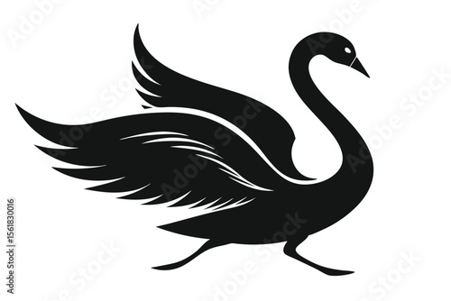 Elegant black swan silhouette in motion depicting grace and beauty suitable for various creative projects