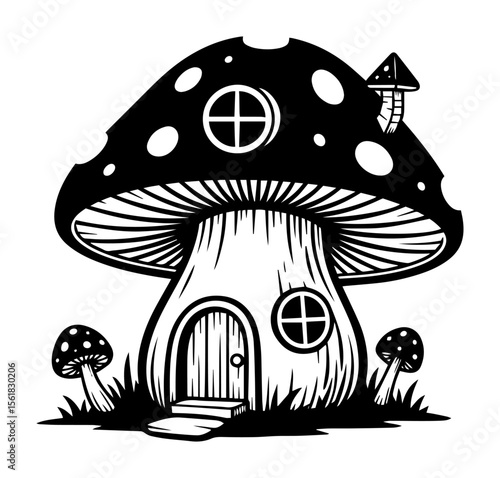 fantasy mushroom house vector illustration