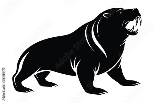 Fierce saber tooth tiger illustration displaying razor sharp teeth and powerful physique on white background