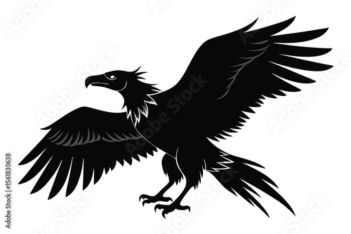 Majestic soaring eagle silhouette illustration with dynamic wing span in monochrome style