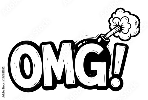 omg explosion text with cartoon bomb vector