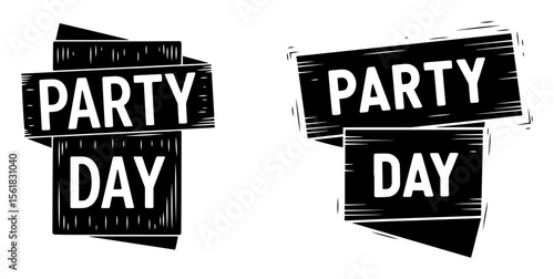 party day banner set in bold black style


