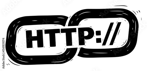 http with hyperlink icon, black and white web symbol vector for internet and technology themes