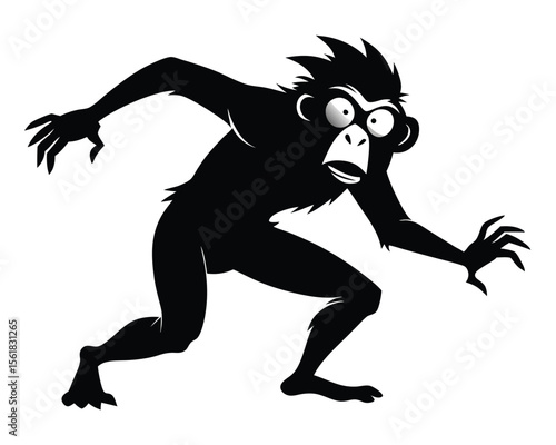 Silhouette illustration of a terrifying gorilla creature in a dynamic creeping pose with sharp claws