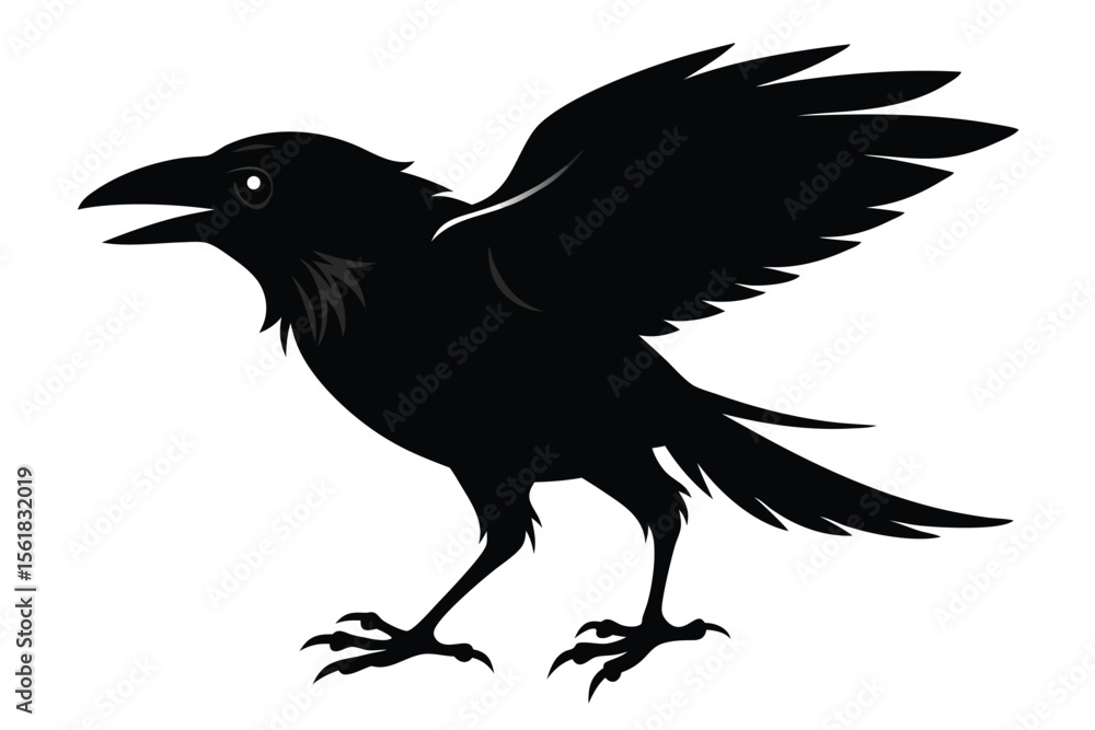 Obraz premium Silhouette of a raven with open wings depicted with stylized design perfect for graphic design projects.