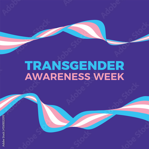 Transgender Awareness Week poster vector illustration. Waving abstract Transgender pride flag ribbon icon. LGBTQIA motion geometric shape. 13-19 November each year