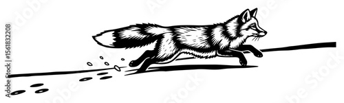 sketch of fleeing fox with track marks