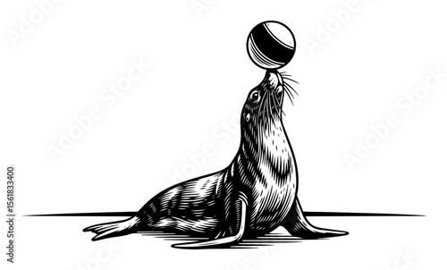 black and white vintage vector of seal show