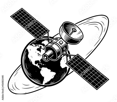 satellite orbiting earth vector illustration