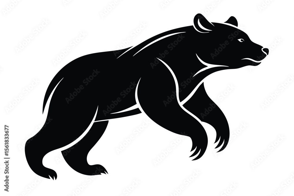 Obraz premium Stylized black bear silhouette walking forward vector illustration isolated on white background