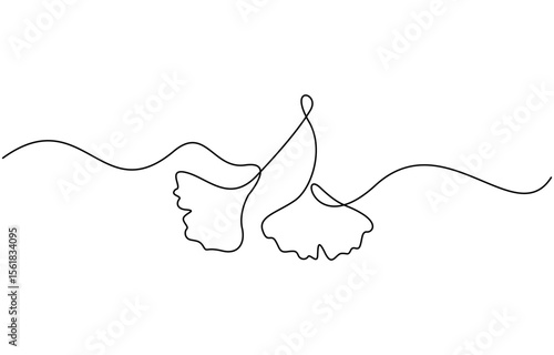 Ginkgo biloba Continuous one line drawing. Abstract botany minimalist poster, Ginkgo flower, Fresh ginkgo biloba green leaf continuous one line drawing, Ginkgo biloba.