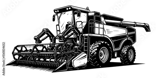 combine harvester vector engraving