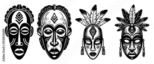 set of traditional african masks vector