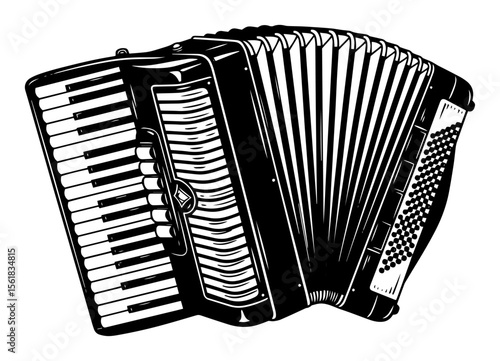 accordion musical instrument black and white vector