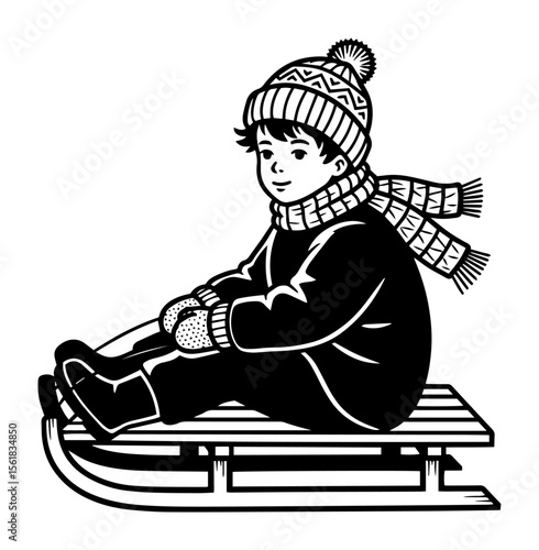 kid sledding winter vector illustration