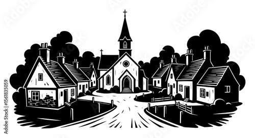 small village with church vector