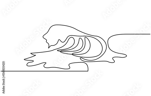 Continuous one line drawing water splashes wave twirl isolated surge blue sparks breaker. Wave curly shapes, Line drawing of sea wave. Modern abstract