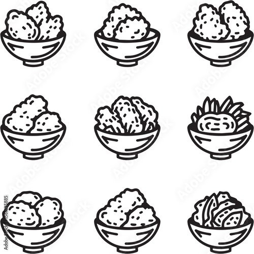 Chicken nuggets Black Line Editable Icons set