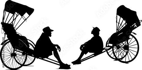 Traditional Rickshaw Drivers Resting Silhouette - Urban Transport & South Asia