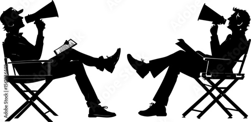 Film Director with Megaphone and Script Silhouette - Movie Production & Leadership