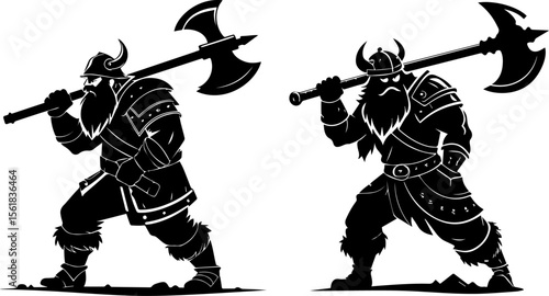 Mighty Viking Warrior with Axe Silhouette - Mythology, Strength & Power