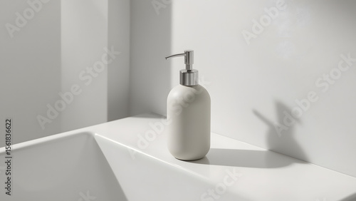 Minimalist Ceramic Soap Dispenser on White Bathroom Countertop