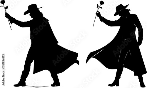 Mysterious Cowboy with Rose Silhouette - Romantic Western Figure