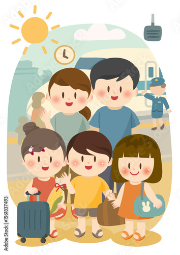 夏休みに帰郷する家族の写真、Family photo on their summer trip home
