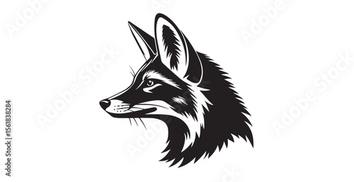 Detailed black and white fox head profile silhouette