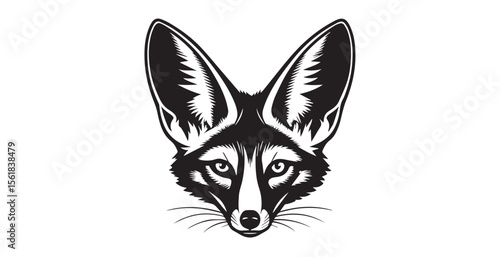 Stylized black and white fennec fox head silhouette with large ears