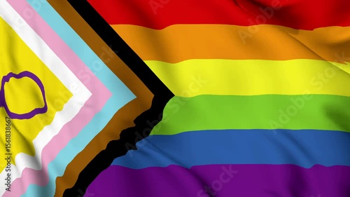 The LGBTQ+ community's rainbow flag. Redesign the progress Pride flag. Realistic and perfect loop flag waving in the wind 4K video.