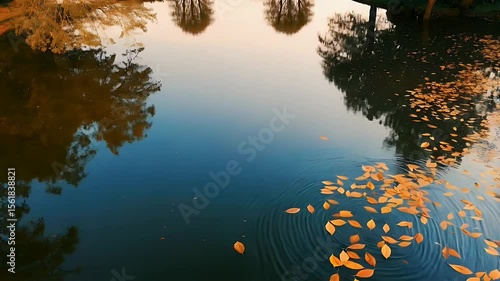 Autumn leaves on a calm pond