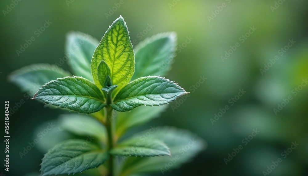 Macro shot of green leaves against blurred green backdrop. Detailed view of mint plant leaves, fresh foliage, healthy herbs. Nature freshness, organic, plant-based, healthy life concept. Closeup of Macro shot of green leaves against blurred green backdrop. Detailed view of mint plant leaves, fresh foliage, healthy herbs. Nature freshness, organic, plant-based, healthy life concept. Closeup of