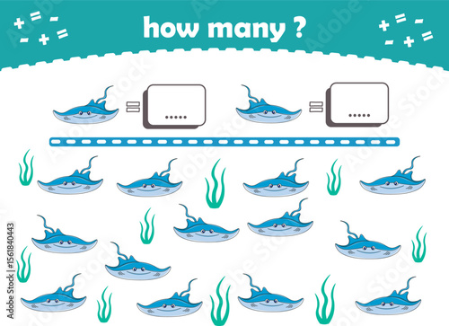 Math game for kids. Count how many animals are turned left and how many are turned right. Vector Illustration