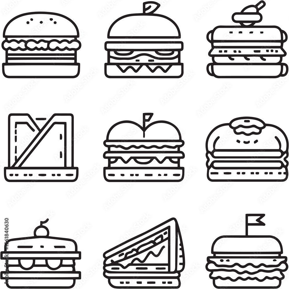 Club sandwich Black Line Editable Icons set Club sandwich Black Line Editable Icons set