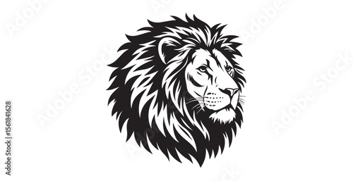 Majestic lion head with fierce eyes and flowing mane silhouette