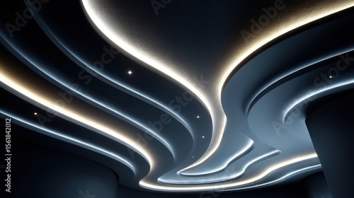 Modern architectural lighting design showcasing curved ceiling with led strips