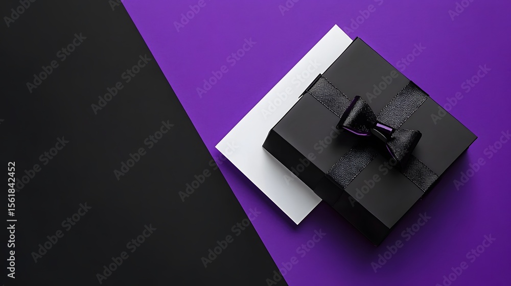 Obraz premium Elegant Black Gift Box with Purple and Black Background