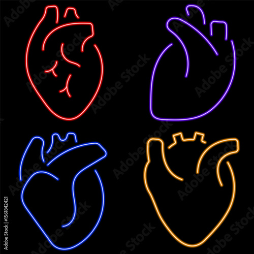 heart group of neon icons, vector illustration on black background.