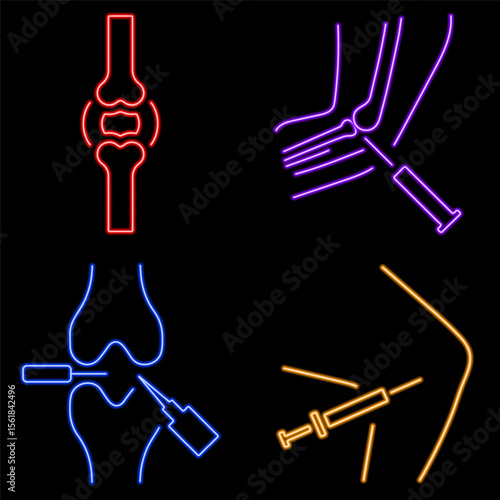 meniscal group of neon icons, vector illustration on black background.