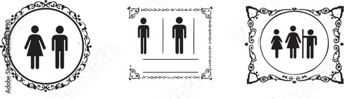Elegant Restroom Symbols  Stylish Unisex, Male, and Family Icon Designs