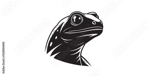 Stylized dark blue frog head silhouette with white accents