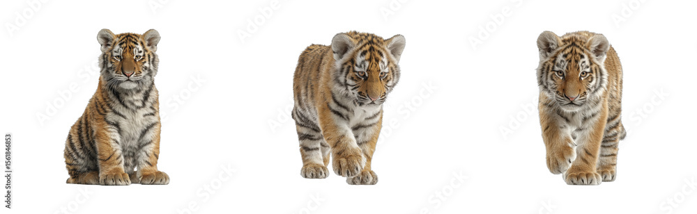 Fototapeta premium Tigers in motion captivating wildlife showcase natural habitat dynamic perspective cut out set png