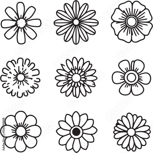 Daisy Black Line Editable Icons set 